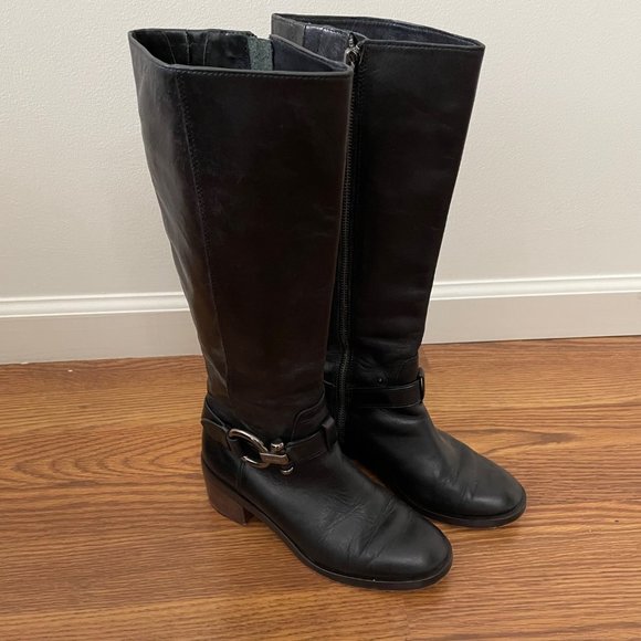 Coach Black Leather Carolina Riding Boots Heeled 5 Zipper - Picture 2 of 13
